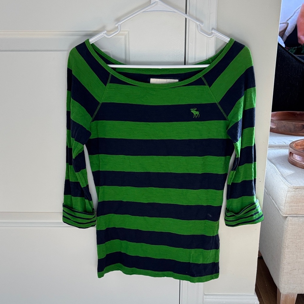 Abercrombie & Fitch Bold Green and Navy Long Sleeve Top